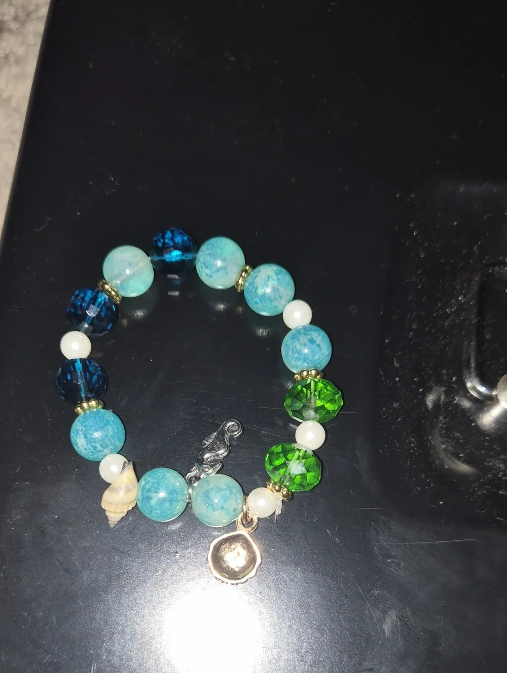 Beaded Blue & Green Charm Bracelet - Women Jewelry